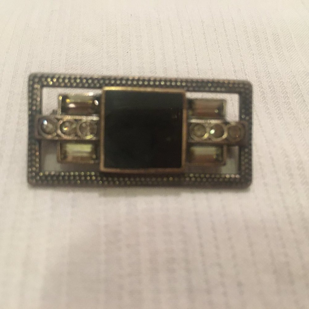 Vintage Artdeco Style Silver, Onyx & Marcasite Pin